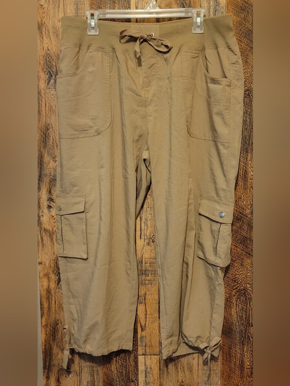 Women's Cropped Cargo Pants - Tan Drawstring Utility Style